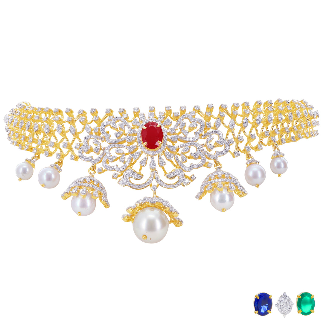 5.4Ct VVS/EF Diamond Choker With Changable Gemstones in 18K Gold