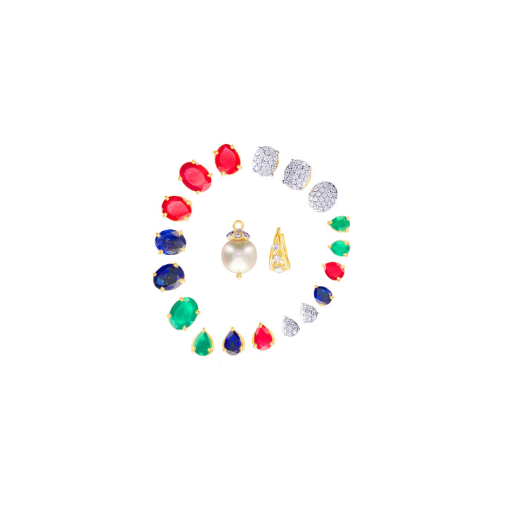 6.61Ct VVS/EF Diamond Necklace Set With Changable Gemstones in 18K Gold