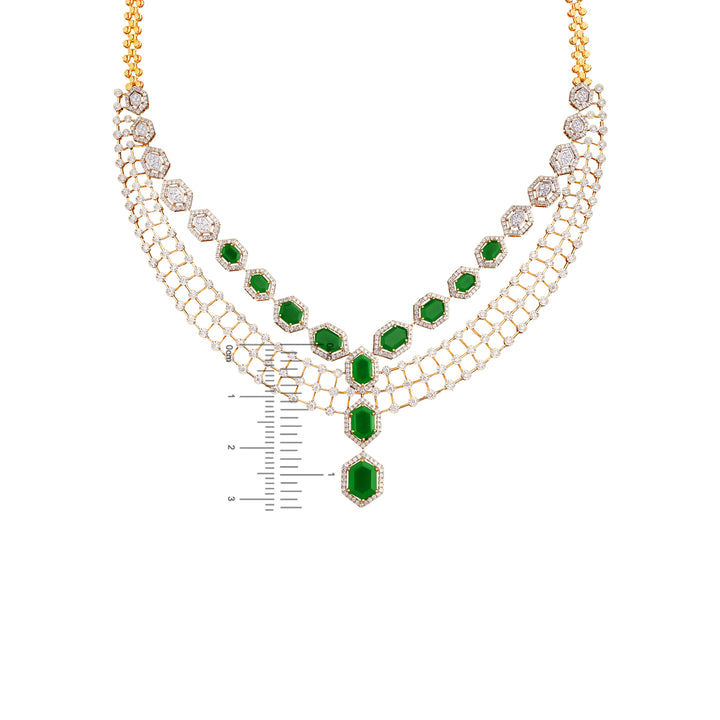 5.10Ct VVS/FG Diamond Necklace Set With Emerald in 18K Gold