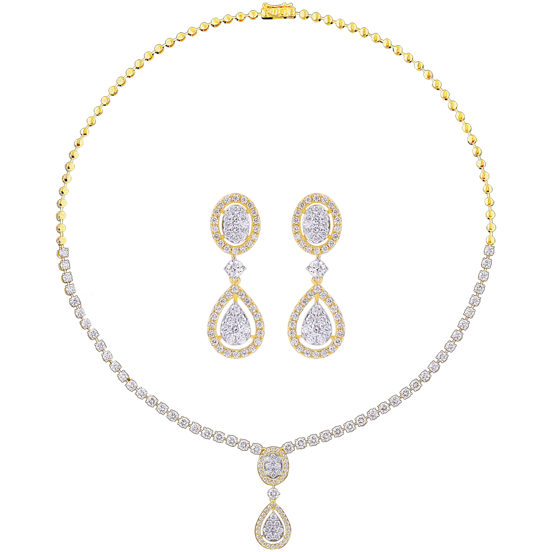 6.37Ct VVS/FG Diamond Necklace Set  in 18K Gold