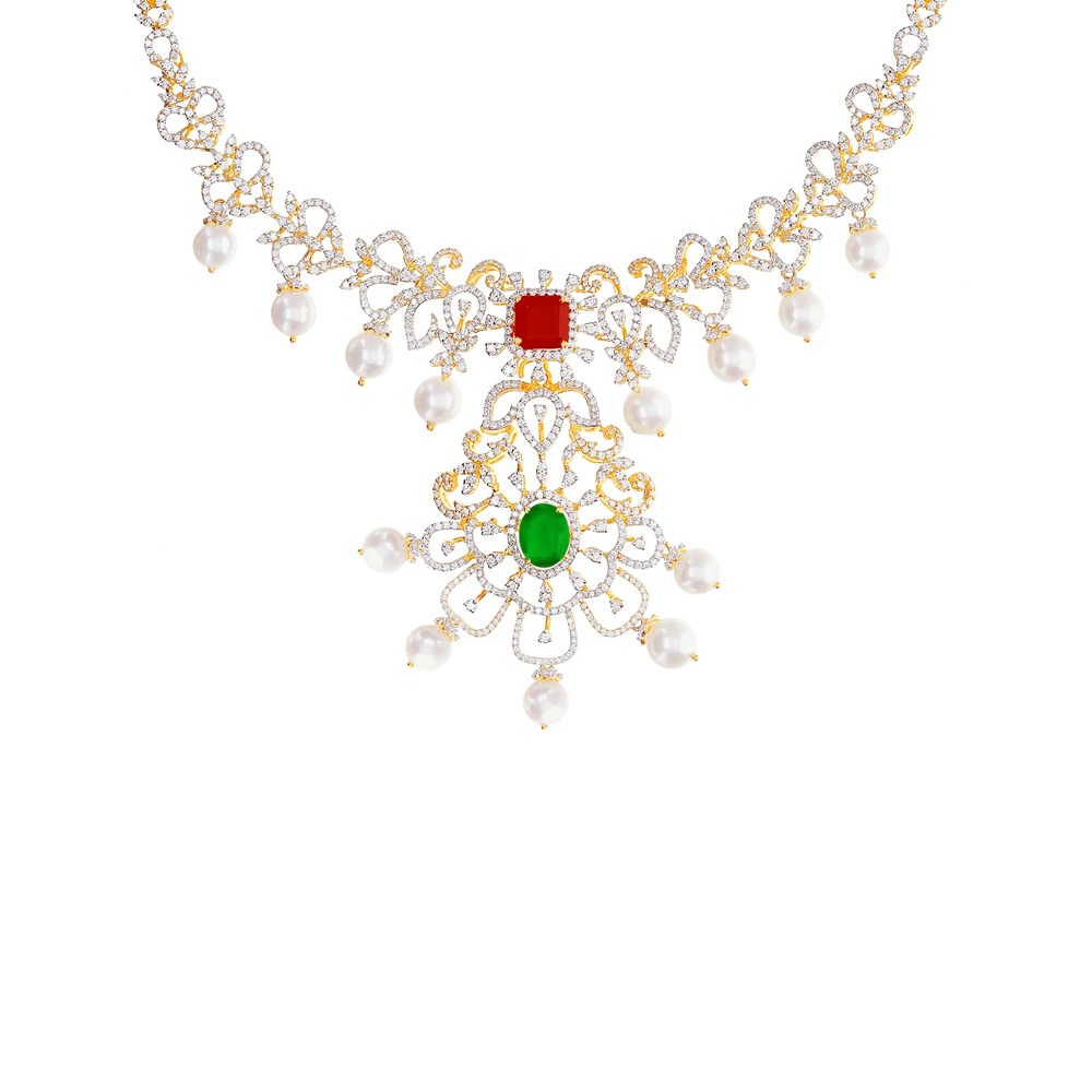 8.97Ct VVS/EF Diamond Necklace Set With Changeable Gemstones in 18K Gold