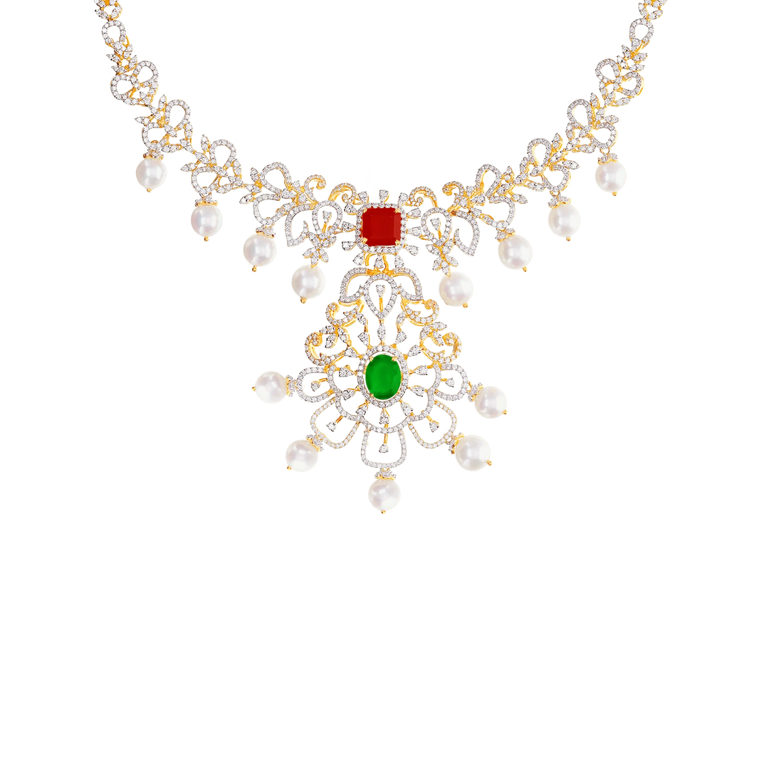 8.97Ct VVS/EF Diamond Necklace Set With Changeable Gemstones in 18K Gold