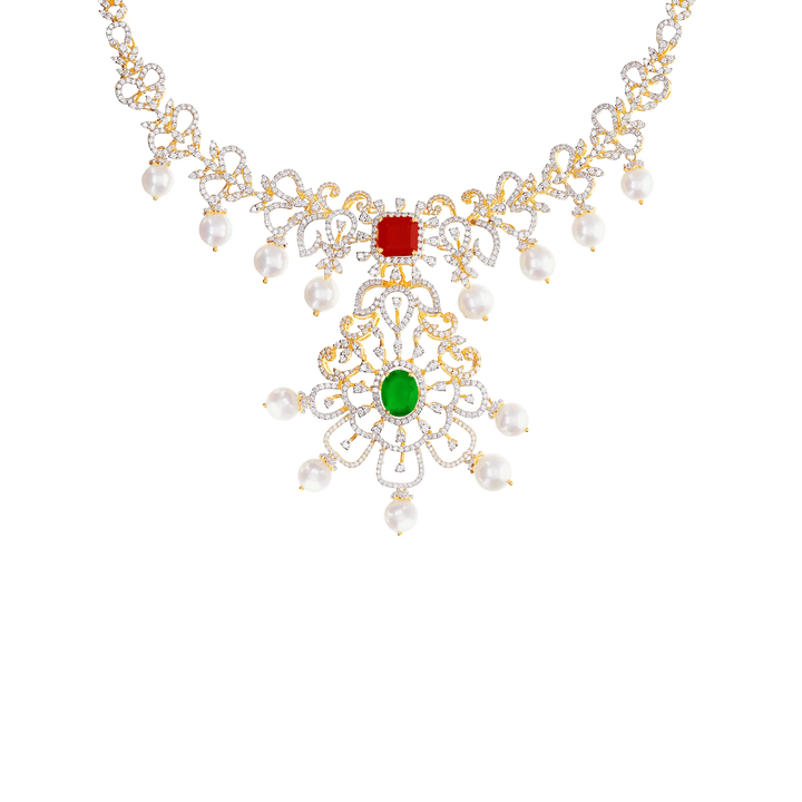 8.97Ct VVS/EF Diamond Necklace Set With Changeable Gemstones in 18K Gold