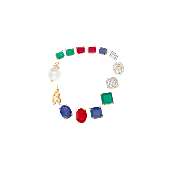 8.97Ct VVS/EF Diamond Necklace Set With Changeable Gemstones in 18K Gold