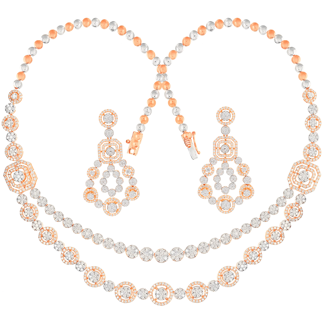 8.59Ct VVS/FG Diamond Necklace Set in 18K Rose Gold