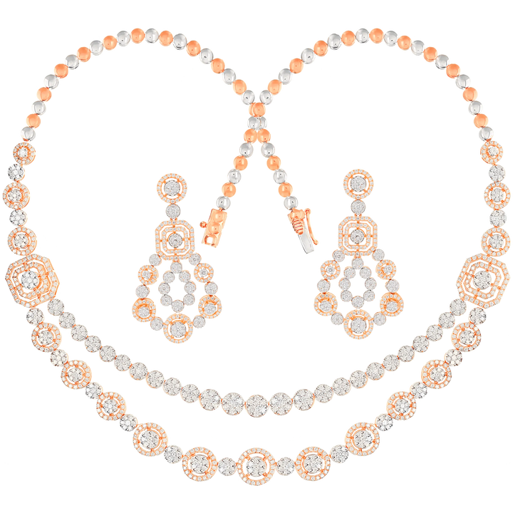 8.59Ct VVS/FG Diamond Necklace Set in 18K Rose Gold