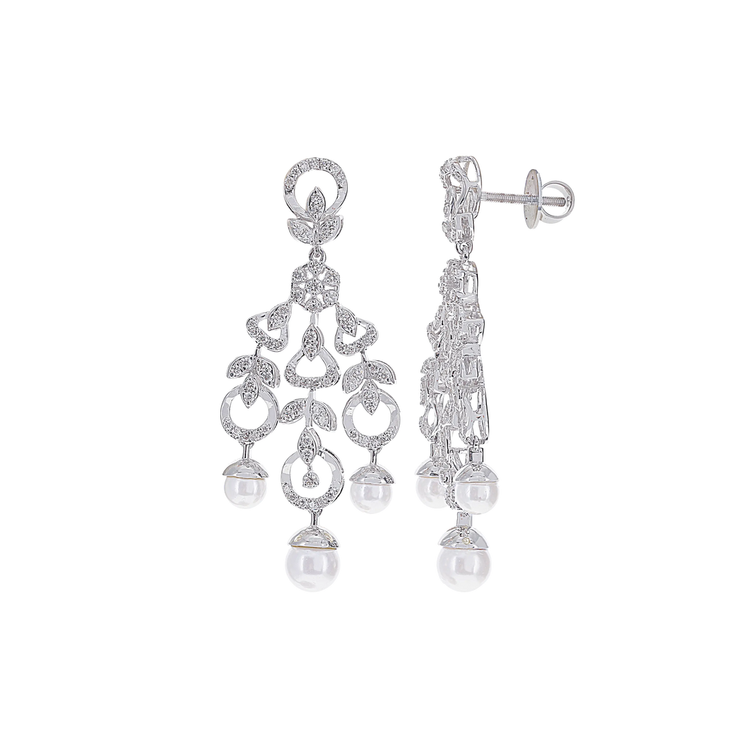 8.76Ct VVS/FG Diamond Necklace Set With Pearl in 18K White Gold