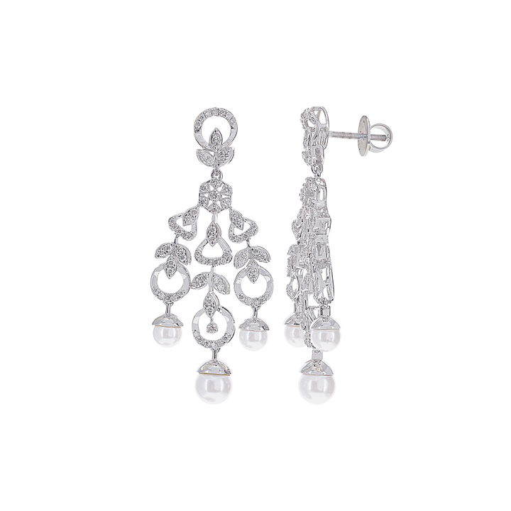 8.76Ct VVS/FG Diamond Necklace Set With Pearl in 18K White Gold