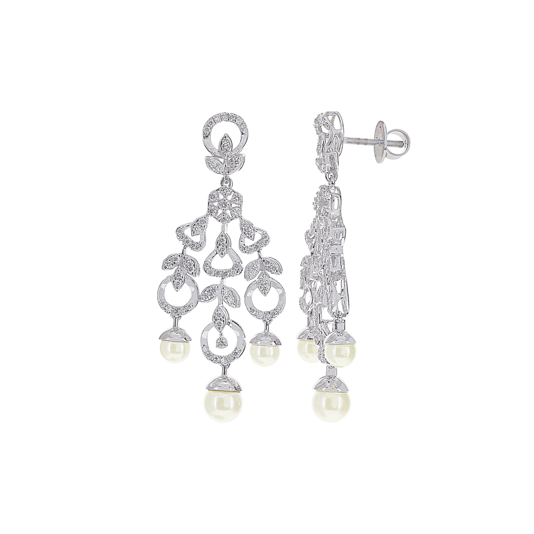 8.76Ct VVS/FG Diamond Necklace Set With Pearl in 18K White Gold