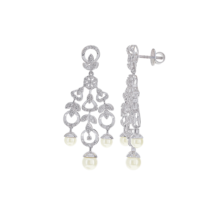 8.76Ct VVS/FG Diamond Necklace Set With Pearl in 18K White Gold