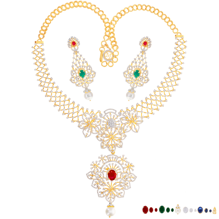 8.04Ct VVS/EF Diamond Necklace Set With Changeable Gemstone in 18K Gold