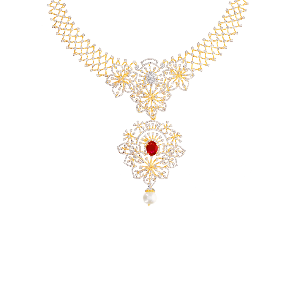 8.04Ct VVS/EF Diamond Necklace Set With Changeable Gemstone in 18K Gold