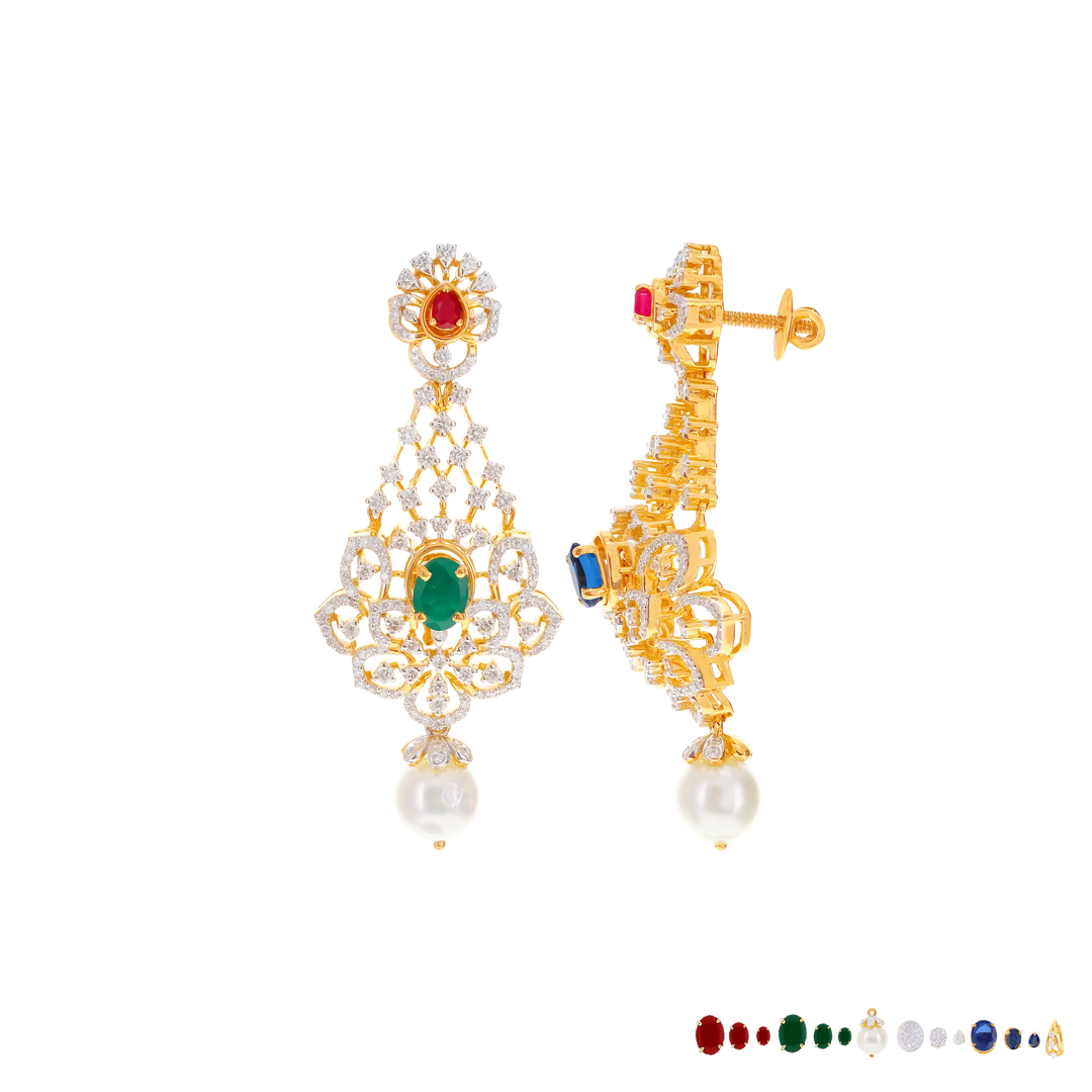 8.04Ct VVS/EF Diamond Necklace Set With Changeable Gemstone in 18K Gold