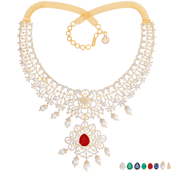 7.40Ct VVS/EF Diamond Necklace With Changeable Gemstones in 18K Gold