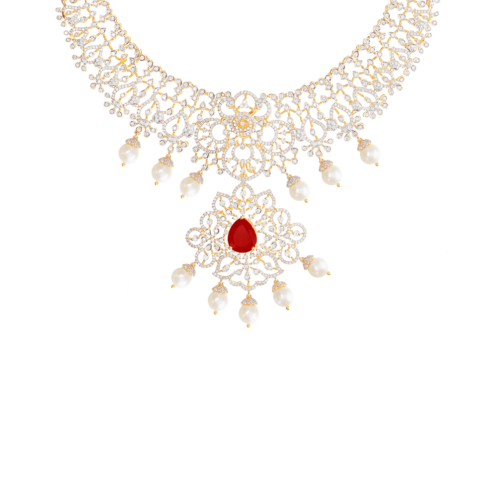 7.40Ct VVS/EF Diamond Necklace With Changeable Gemstones in 18K Gold