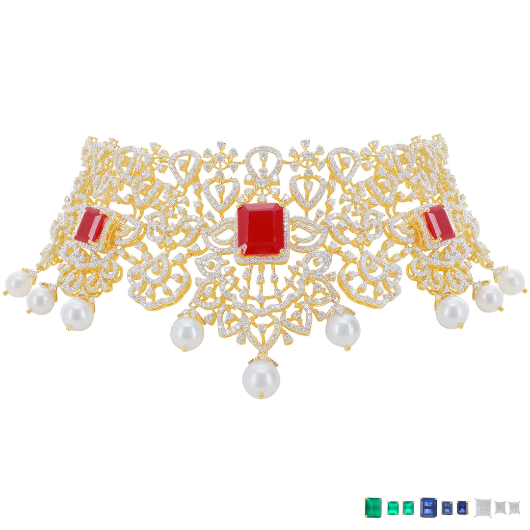 13.1Ct VVS/EF Diamond Choker With Changeable Gemstones in 18K Gold