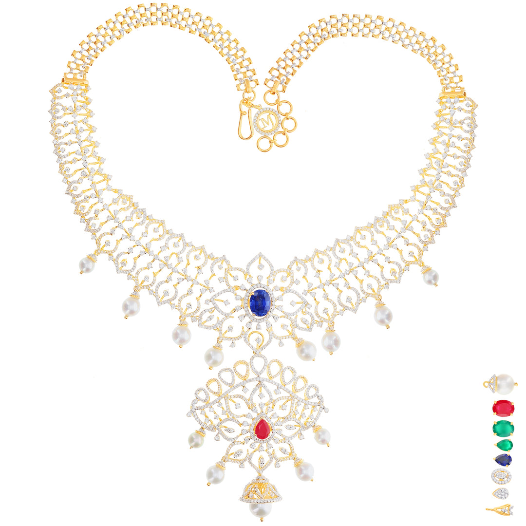 9.84Ct VVS/EF Diamond Necklace With Changeable Gemstones in 18K Gold