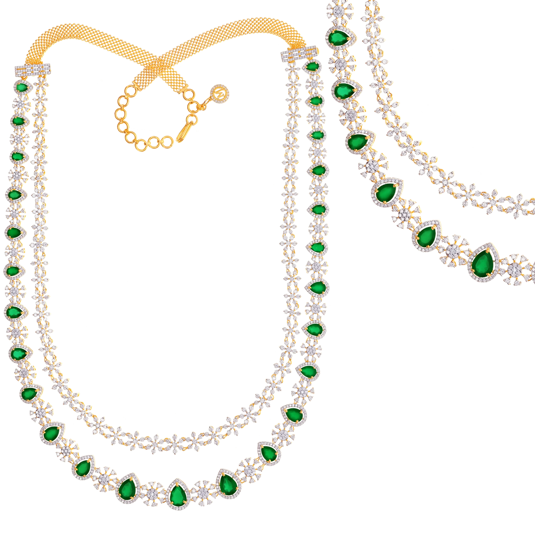 13.71Ct VVS/EF Diamond Patta Haaram With Gemstones in 18K Gold