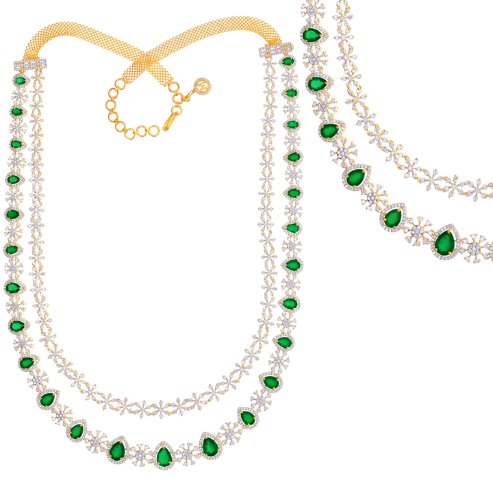 13.71Ct VVS/EF Diamond Patta Haaram With Gemstones in 18K Gold