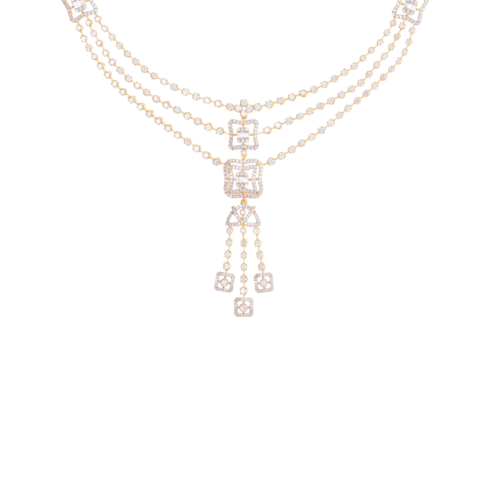 10.58Ct VVS/FG Diamond Multi Layered Necklace Set With in 18K Gold