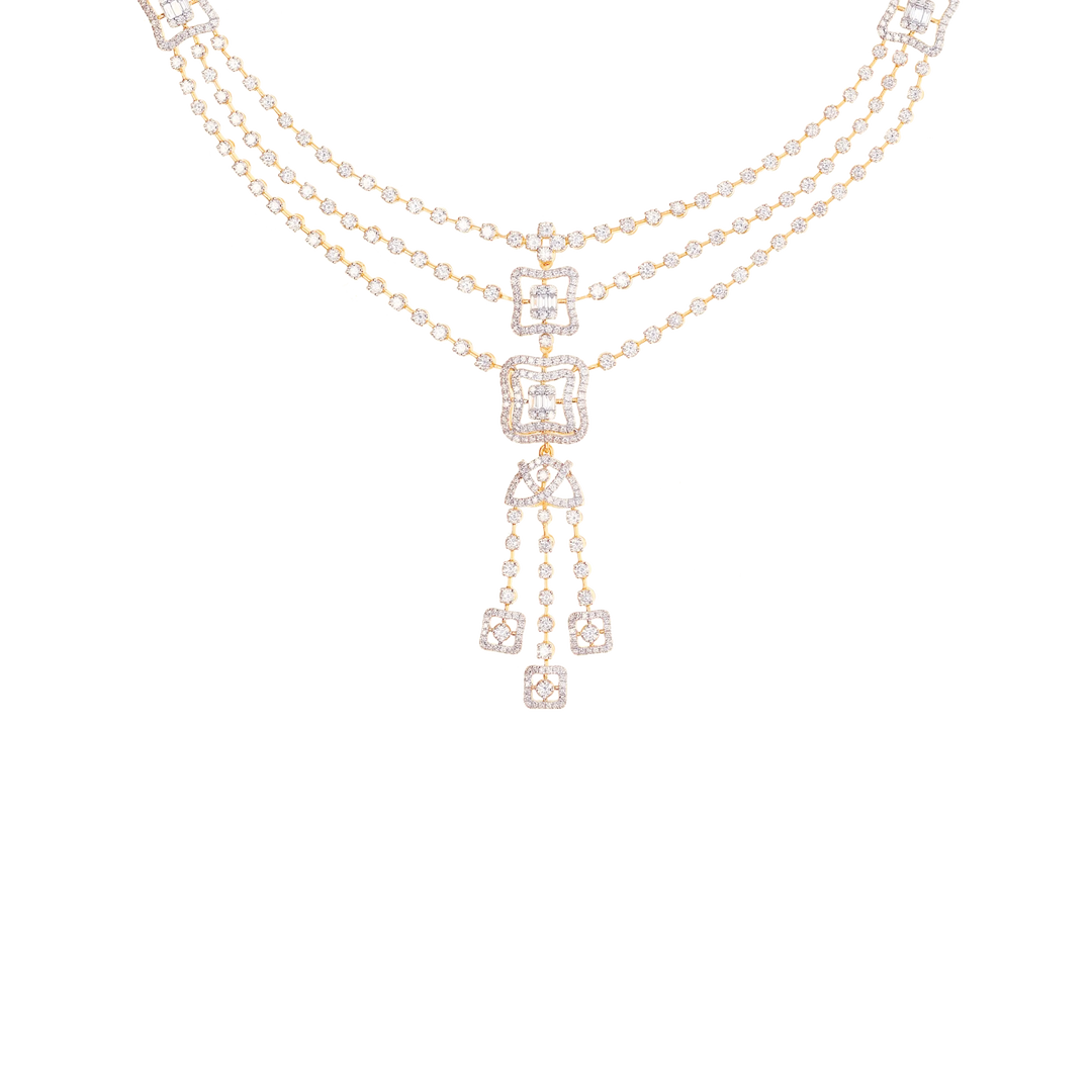 10.58Ct VVS/FG Diamond Multi Layered Necklace Set With in 18K Gold