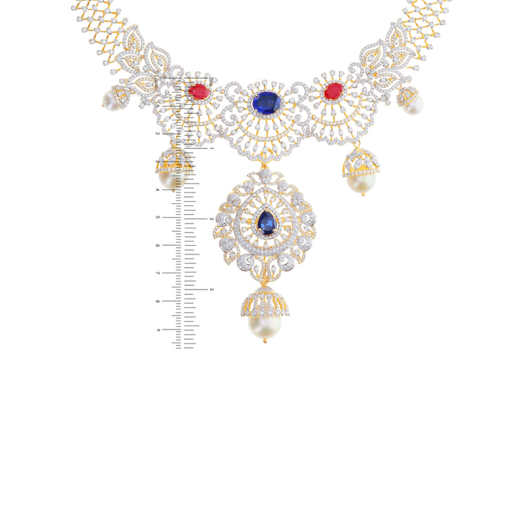 13.51Ct VVS/EF Diamond Necklace Set With Changeable Gemstones in 18K Gold