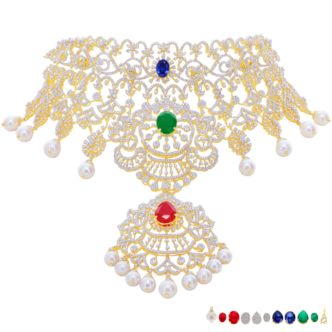 13.85Ct VVS/EF Diamond Choker With Changable Gemstones in 18K Gold