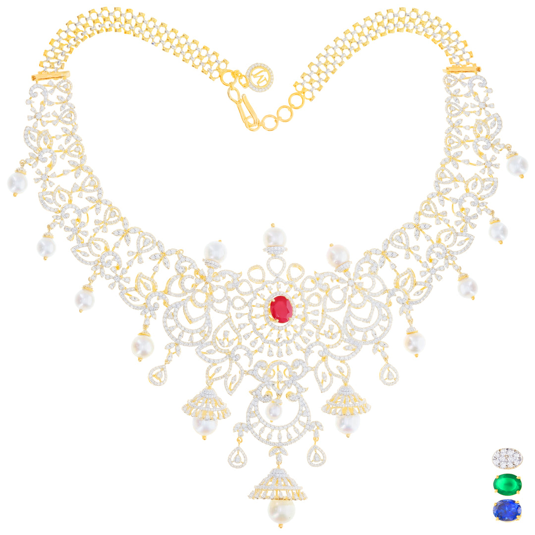 13.63Ct VVS/EF Diamond Necklace With Changeable Gemstones in 18K Gold