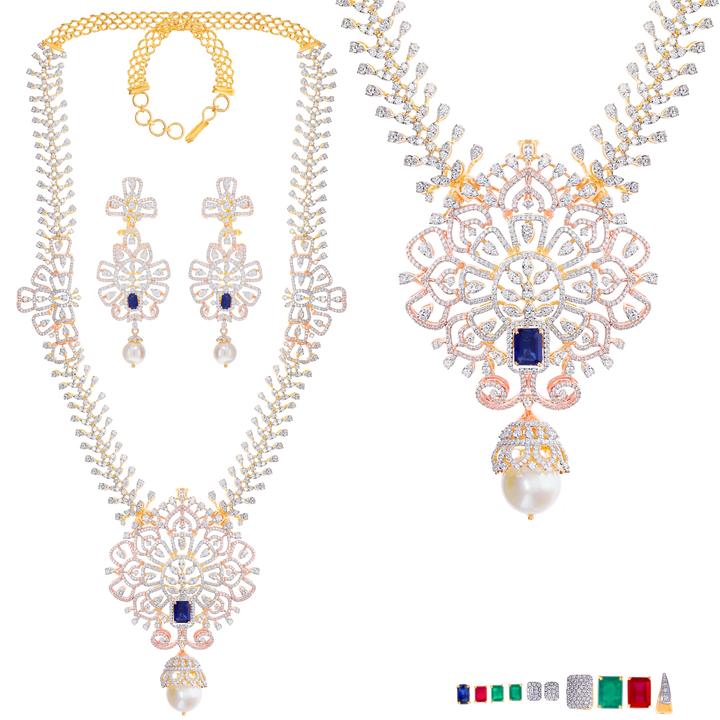 16.82Ct VVS/EF Diamond Patta Haaram With Changeable Gemstones in 18K Gold