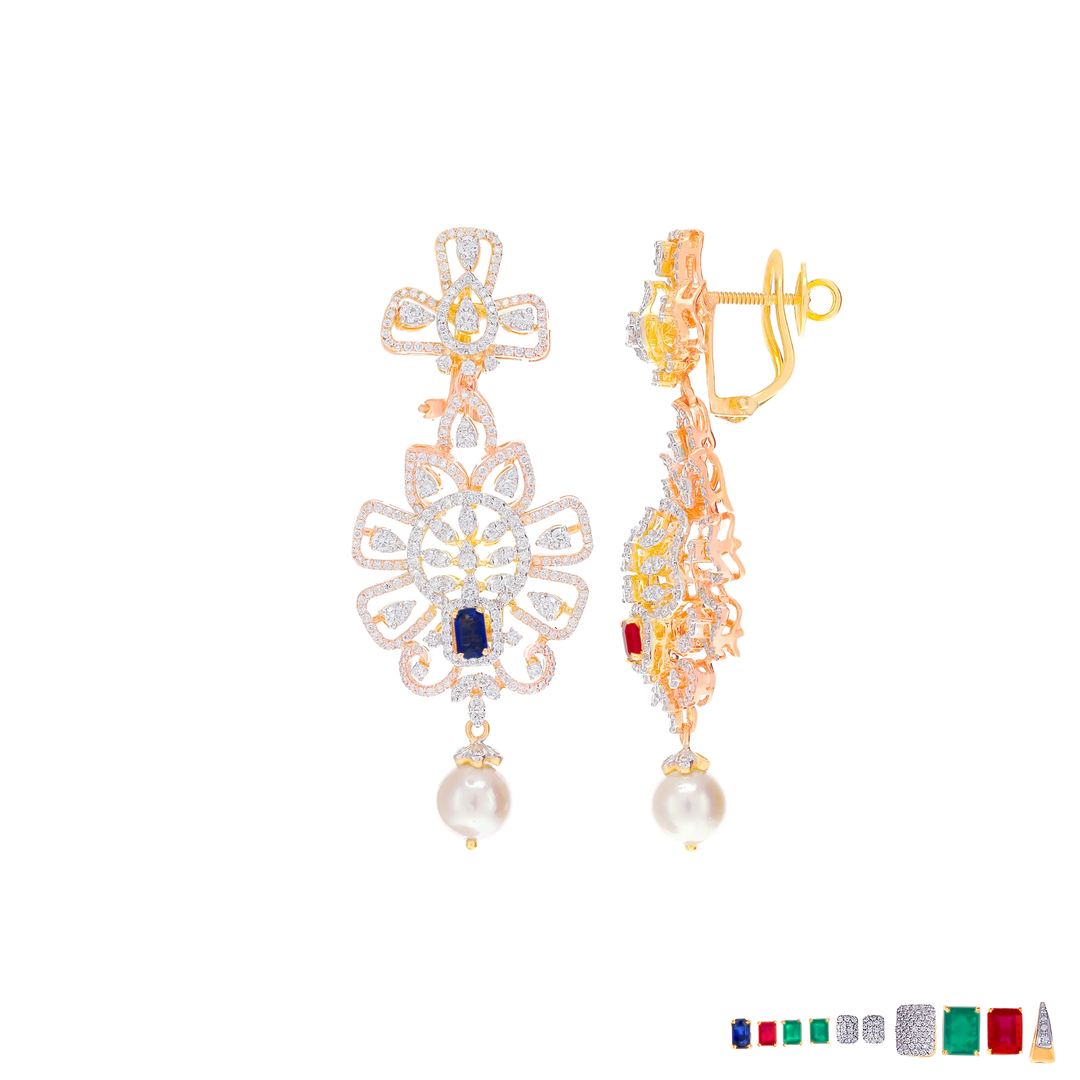 16.82Ct VVS/EF Diamond Patta Haaram With Changeable Gemstones in 18K Gold