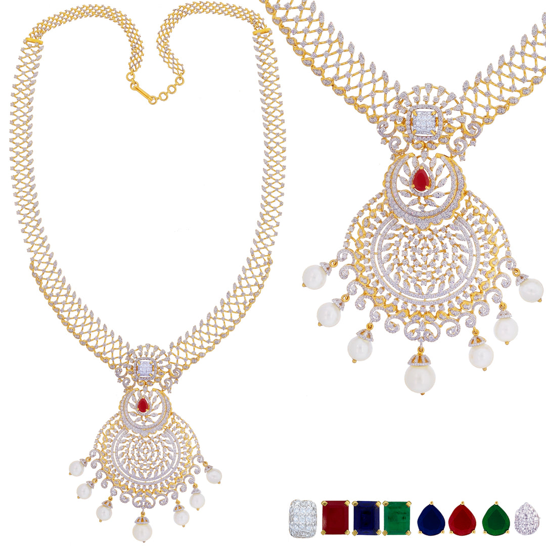 17.16Ct VVS/EF Diamond Patta Haarm With Changeable Gemstones in 18K Gold
