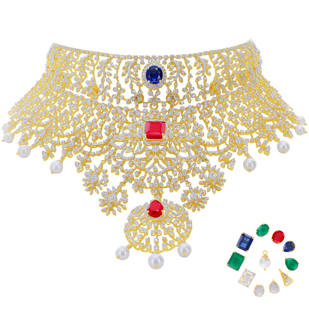 15.90Ct VVS/EF Diamond Choker With Changeable Gemstones in 18K Gold