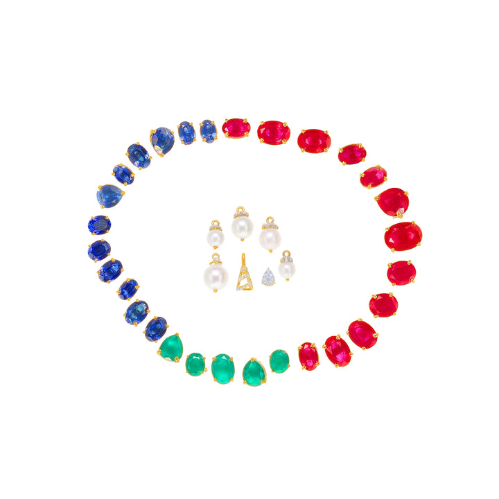 15.51Ct VVS/EF Diamond Choker Set With Changeable Gemstones in 18K Gold