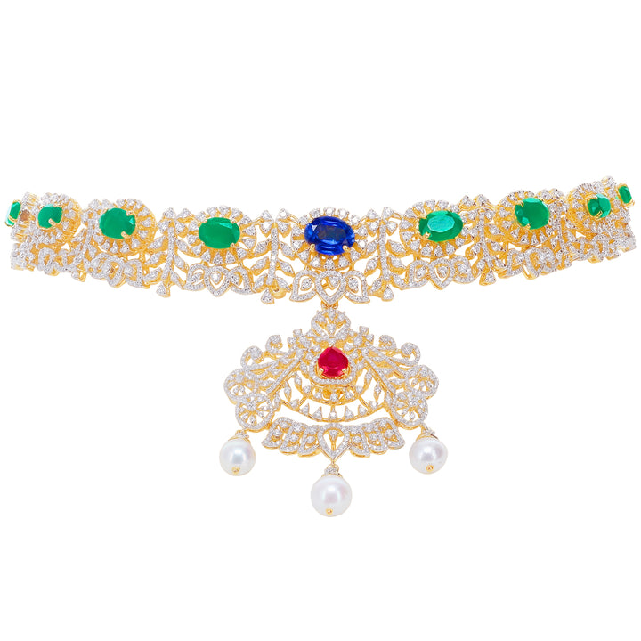 15.51Ct VVS/EF Diamond Choker Set With Changeable Gemstones in 18K Gold