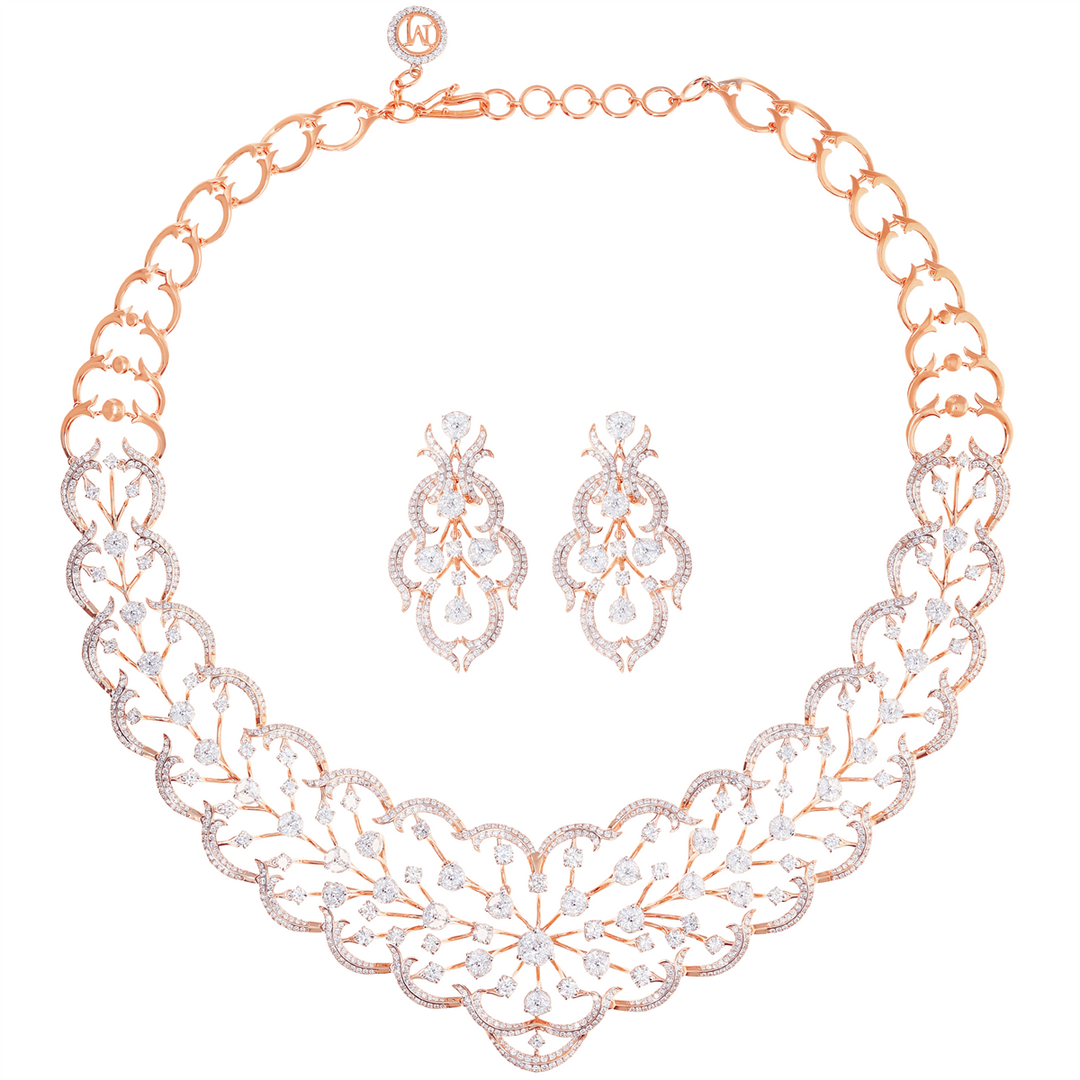 16.21Ct VVS/FG Diamond Necklace Set in 18K Rose Gold