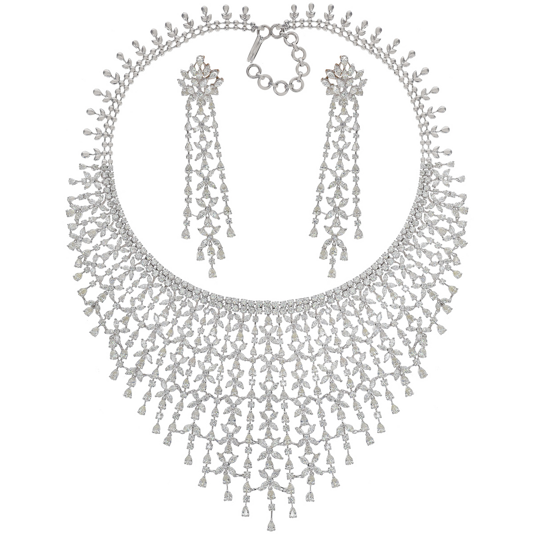 53.82Ct VVS/GH Diamond Necklace Set in 18K White Gold