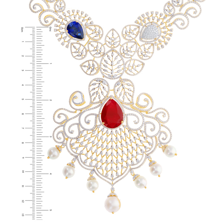 25.59Ct VVS/EF Diamond Patta Haaram With Changeable Gemstones in 18K Gold