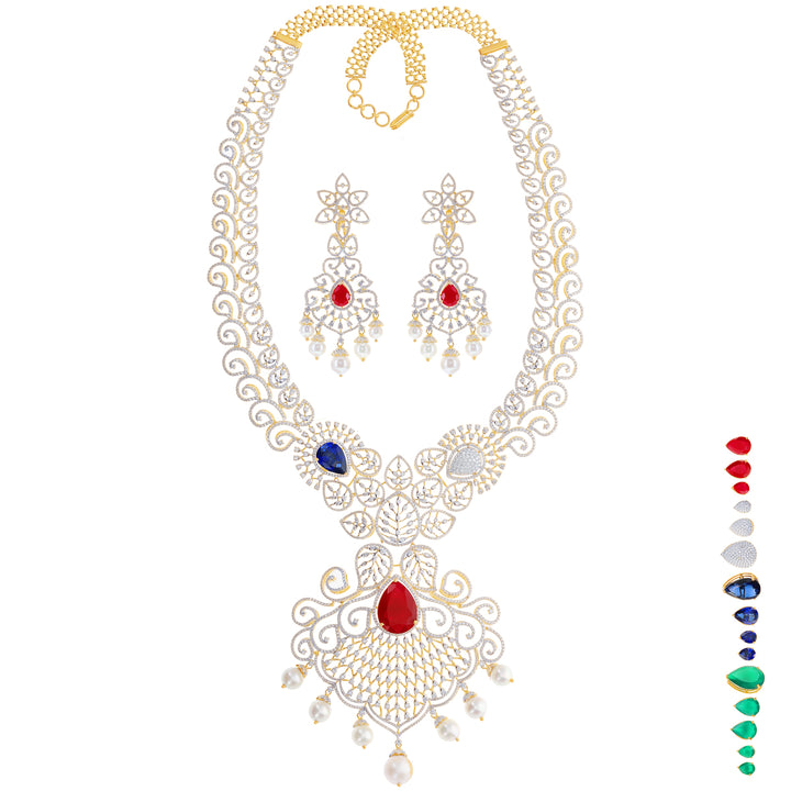 25.59Ct VVS/EF Diamond Patta Haaram With Changeable Gemstones in 18K Gold