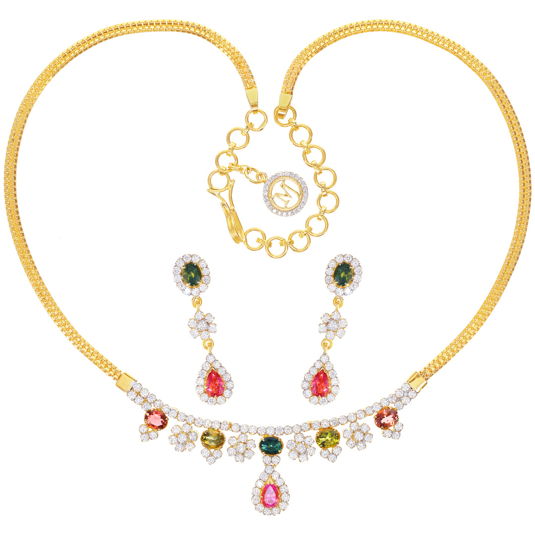 2.53Ct VS/GH Diamond Necklace Set With Tourmaline in 18K Gold