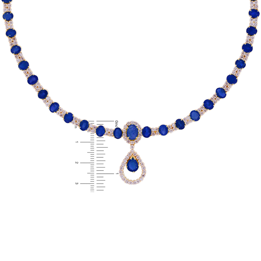 4.43Ct VS/GH Diamond Necklace Set With Sapphire in 18K Gold