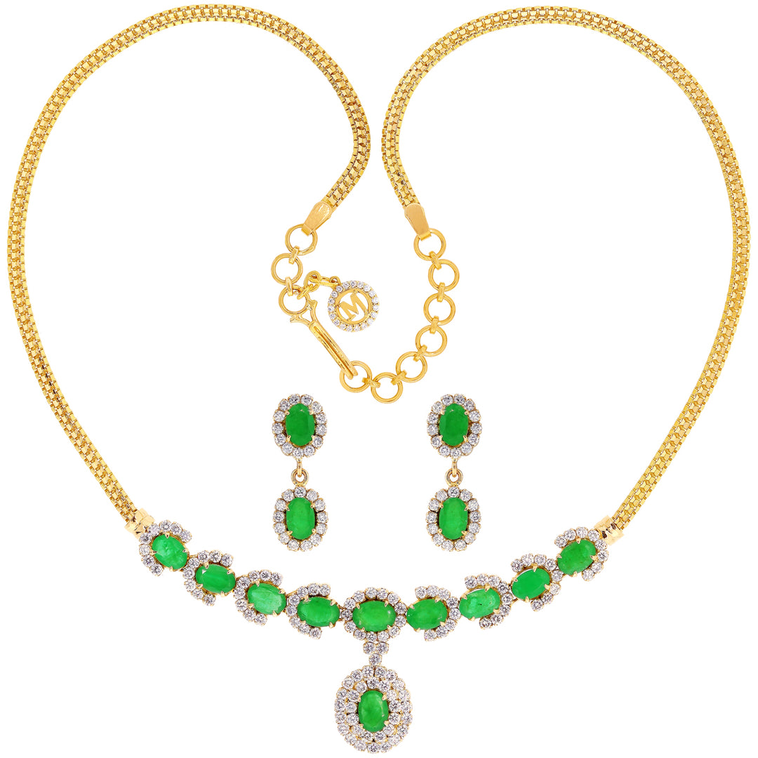 3.32Ct VS/GH Diamond Necklace Set With Emerald in 18K Gold