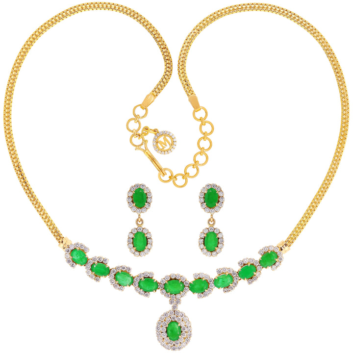 3.32Ct VS/GH Diamond Necklace Set With Emerald in 18K Gold