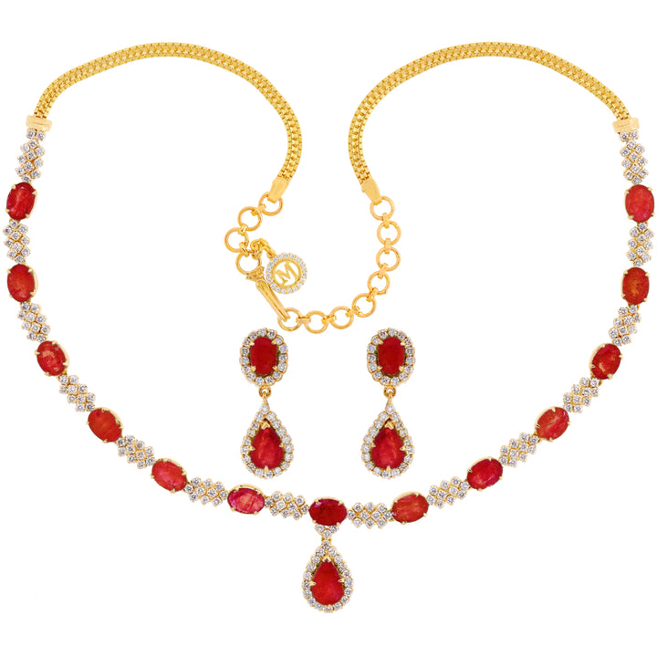 3.96Ct VS/GH Diamond Necklace Set With Ruby in 18K Gold