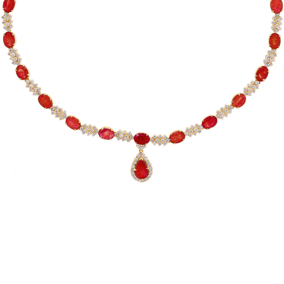 3.96Ct VS/GH Diamond Necklace Set With Ruby in 18K Gold