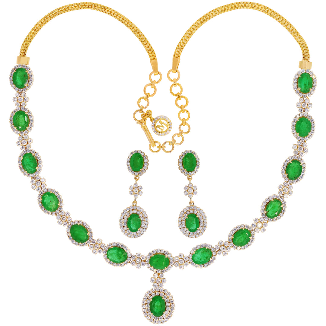 6.99Ct VS/GH Diamond Necklace Set With Emerald in 18K Gold