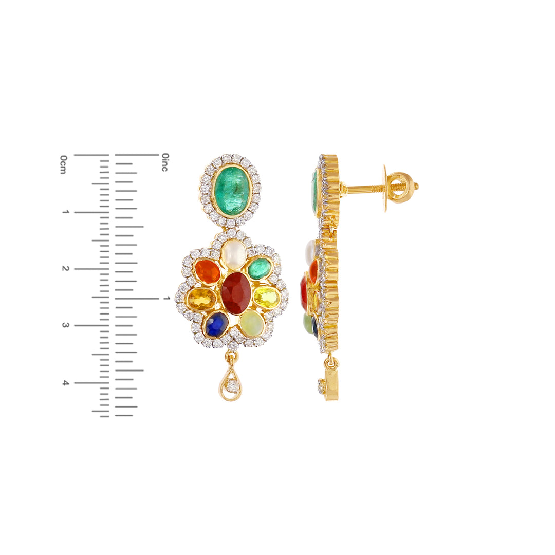 8.03Ct VS/GH Diamond Necklace Set with Navratan Gemstone in 18K Gold