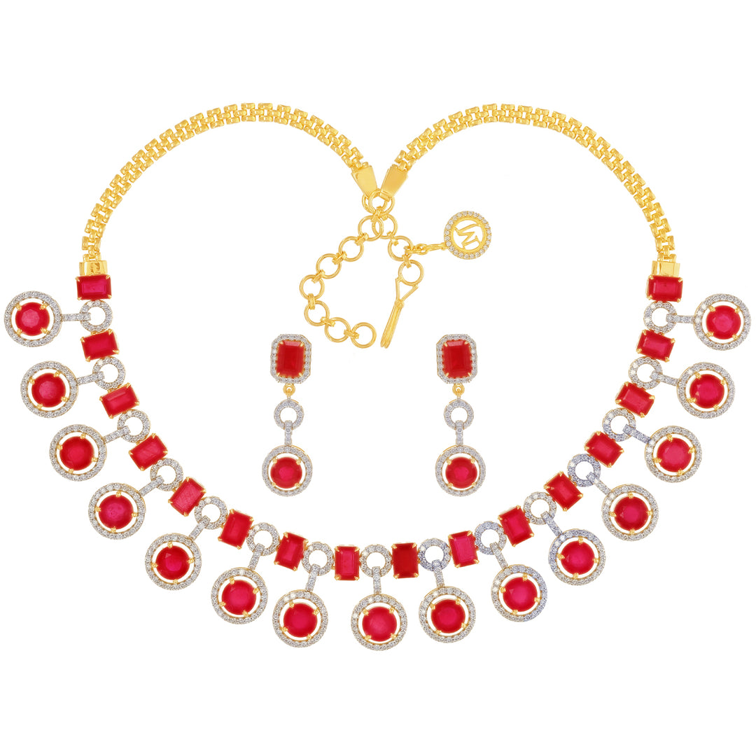 7.04Ct VS/GH Diamond Necklace Set With Ruby in 18K Gold