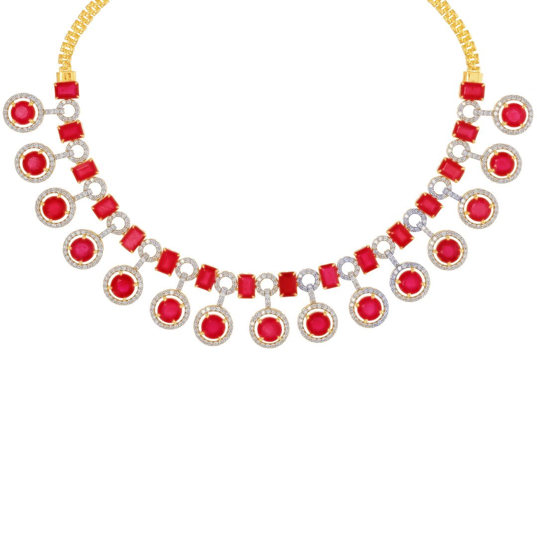 7.04Ct VS/GH Diamond Necklace Set With Ruby in 18K Gold