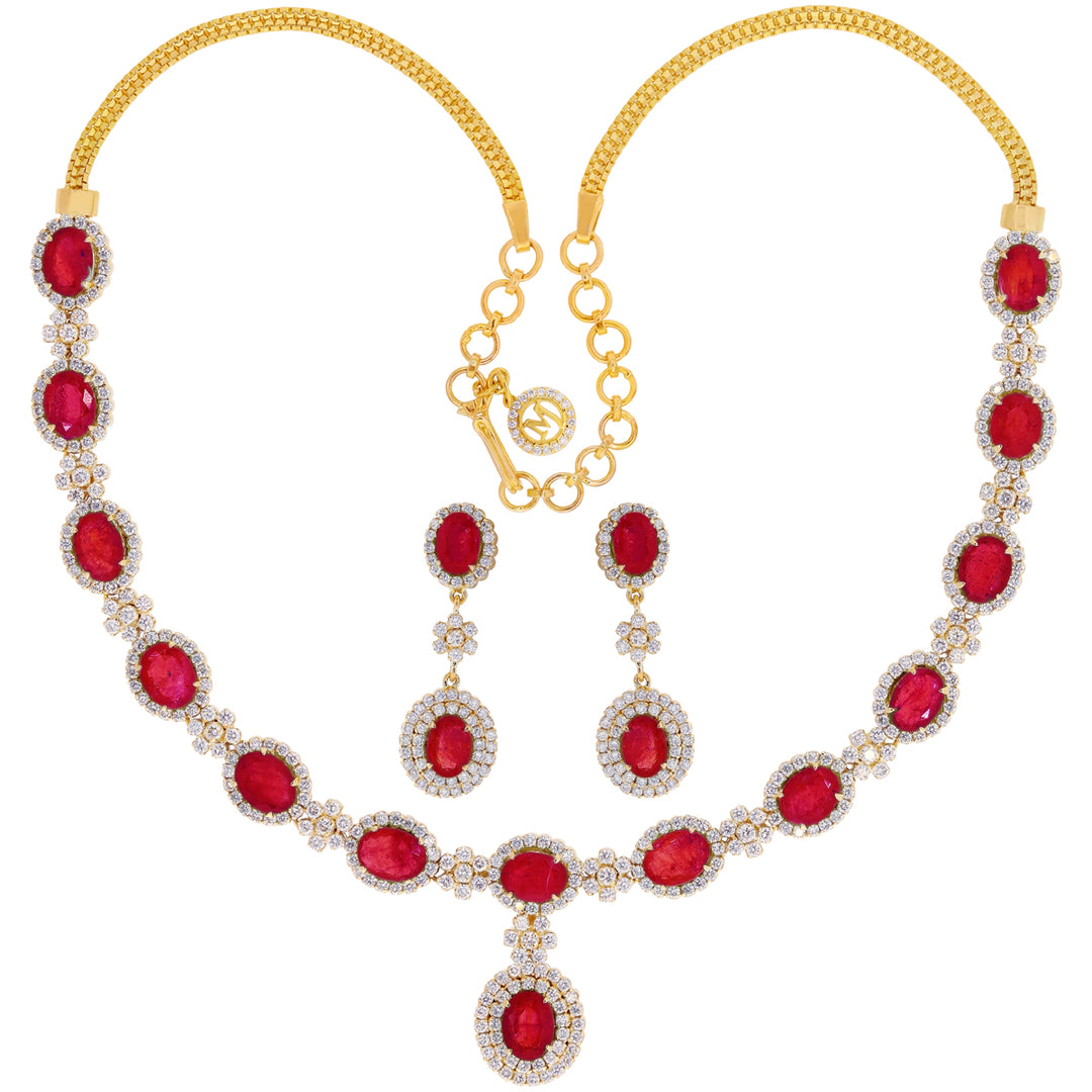 7.13Ct VS/GH Diamond Necklace Set With Ruby in 18K Gold