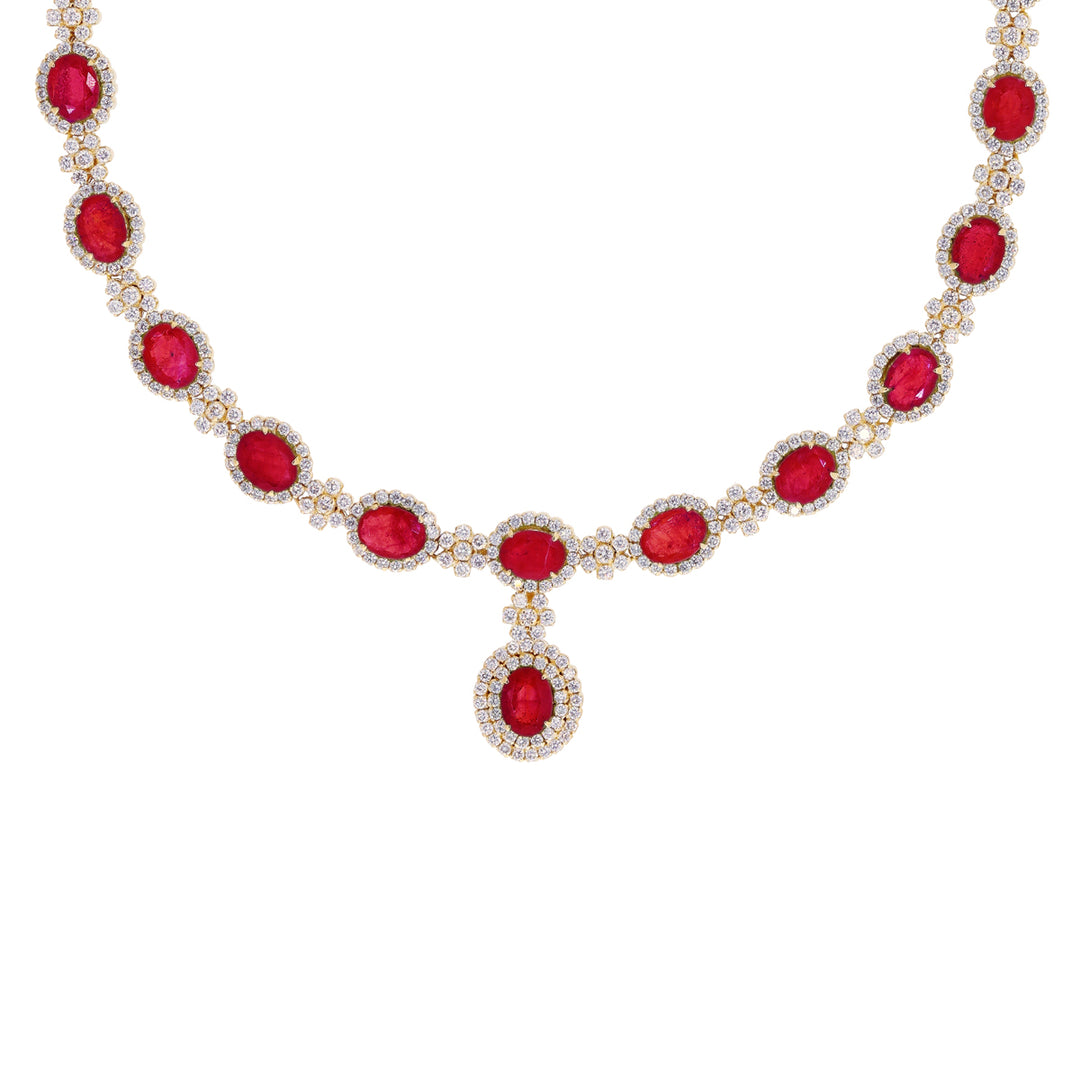 7.13Ct VS/GH Diamond Necklace Set With Ruby in 18K Gold